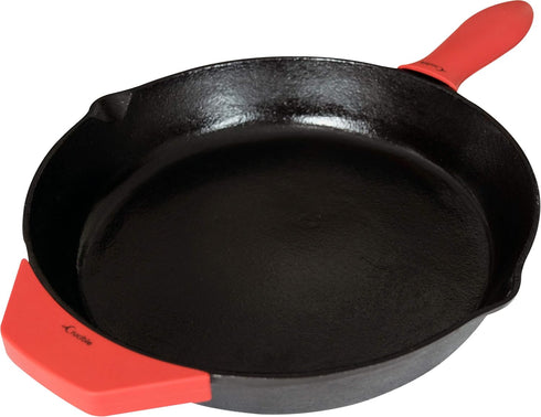12-Inch Cast Iron Skillet Set (Pre-Seasoned) with Large & Assist Silicone Hot Handle Holders, Glass Lid, Scraper &