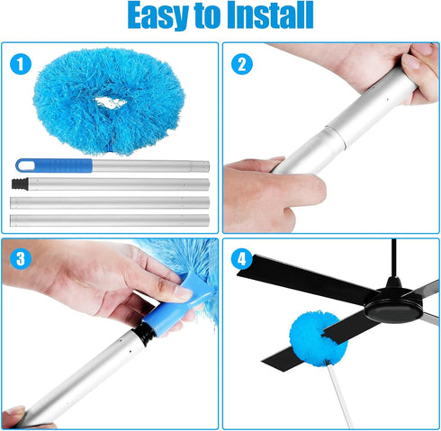 Ceiling Fan Duster with Extension Pole, Microfiber Cleaner for High Ceiling, Furniture, Blinds (1, Blue)