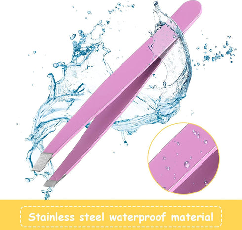 Maitys 16 Pieces Slanted Eyebrow Tweezers - Stainless Steel Precision Tweezers for Personal Care