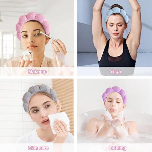 Blue Spa Headband for Washing Face, Soft Puffy Makeup Skincare Headband & Wristband Set for Women Girls