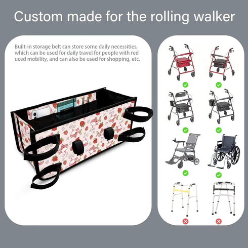 Hechitok Shark Strawberry Walker Bag, Handy Rollator Basket Water Cup Holder, Walker Accessories Storage Bag