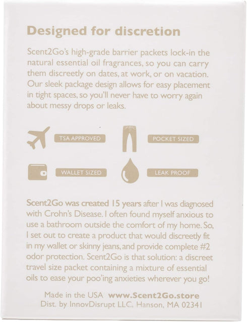 Scent2Go Toilet Fragrance Powder - Discreet Travel Size Packet, Plant Based Formula - Lemon + Mint, 20 Single Use