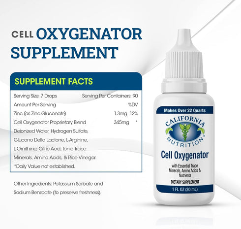 Cell Oxygenator Oxygen Boost - 1fl oz (30ml) Liquid Oxygen Dietary Supplement with Zinc, Trace Minerals & Amino Acids