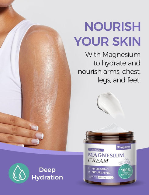 Magnesium Cream - Natural Magnesium Lotion - Body Butter with Shea Butter & Coconut Oil - Fast-Absorbing, Lightweight