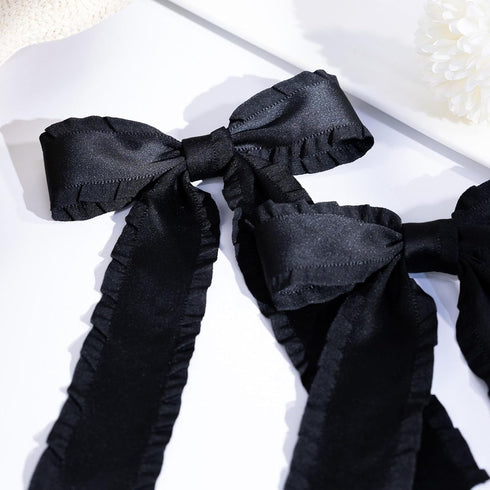 VOBOBE 2PCS Black Hair Bows for Women Girls, Tassel Hair Ribbon Bowknot Clips Barrettes with Long Tail