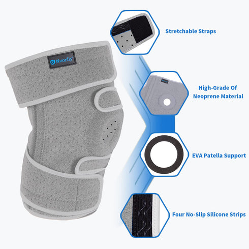 Nvorliy Plus Size Knee Brace for Pain Relief, Extra Large Adjustable Support with Side Stabilizers (3XL/4XL, Grey)