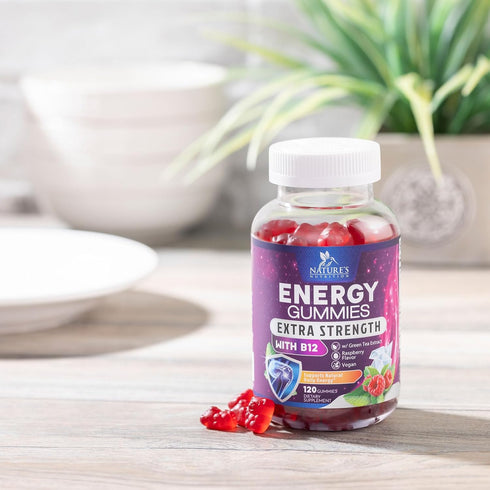 Extra Strength Energy Gummies with Vitamin B12, Green Tea & Natural Caffeine, 1000 mcg, 120 Count, Berry Flavor