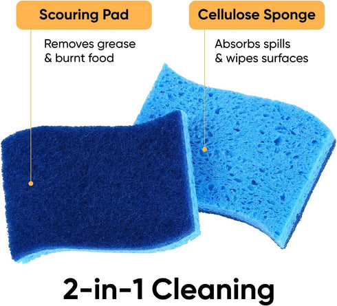Set, Counter Pack 2, Non-Scratch Cellulose Sponge Kitchen Scrub Sponge with Scouring Pad Good for Non-Stick Cookware