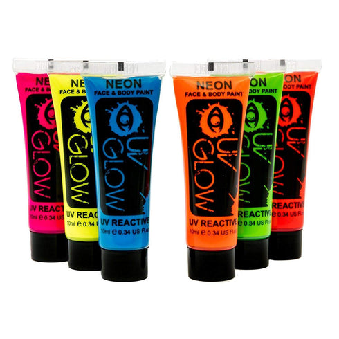 Neon Fluorescent Blacklight Face and Body Paint, Pack of 6, 0.34oz