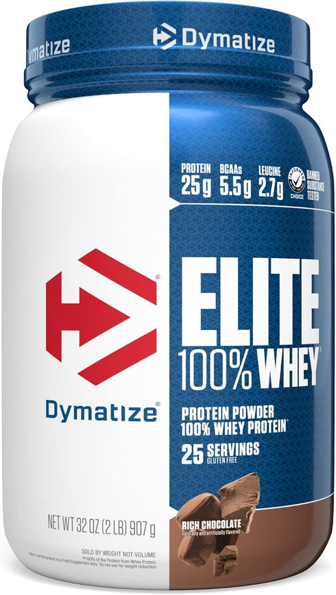 Dymatize Elite 100% Whey Protein Powder, 25g Protein, Rich Chocolate, 2 Pound, 25 Servings