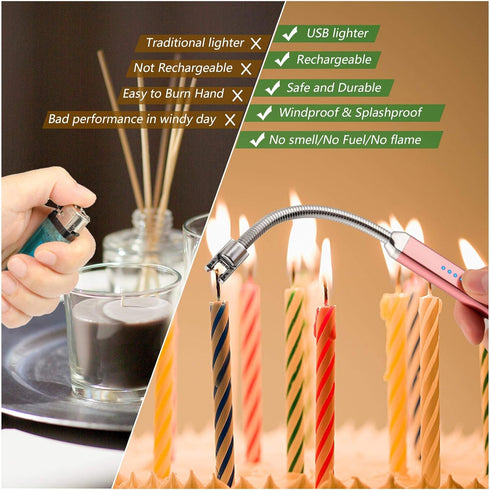 MEIRUBY Electric Candle Lighter, Valentine's Day Gifts for Women Mom Men Wife, USB Arc Rechargeable Windproof Long