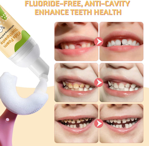 Kids Foam Toothpaste with Low Fluoride, Orange and Strawberry Flavor - Safe Natural Formula for U-Shape Electric