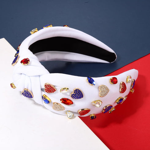 MOLOCH American Flag Headband | 4th of July Knotted Headband Red White Blue USA Stars | Rhinestone Crystal Patriotic