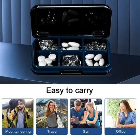 Daily Pill Organizer, Dtouayz Travel Pill Box for Purse, Waterproof 6 Compartment Medicine Holder, Weekly Large