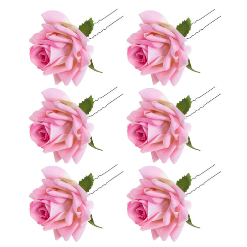 Mobestech 6Pcs Handmade Rose Flower Hair U Shaped Bobby Fork Picks, Decorative Hair Clips for Women Wedding & Bridal