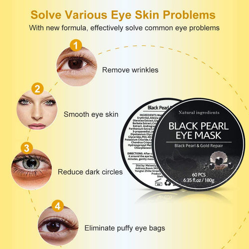 Under Eye Patches, Black Pearl Eye Mask, 60PCS Collagen Under Gel Pad for Dark Circles, Anti-Aging Treatments