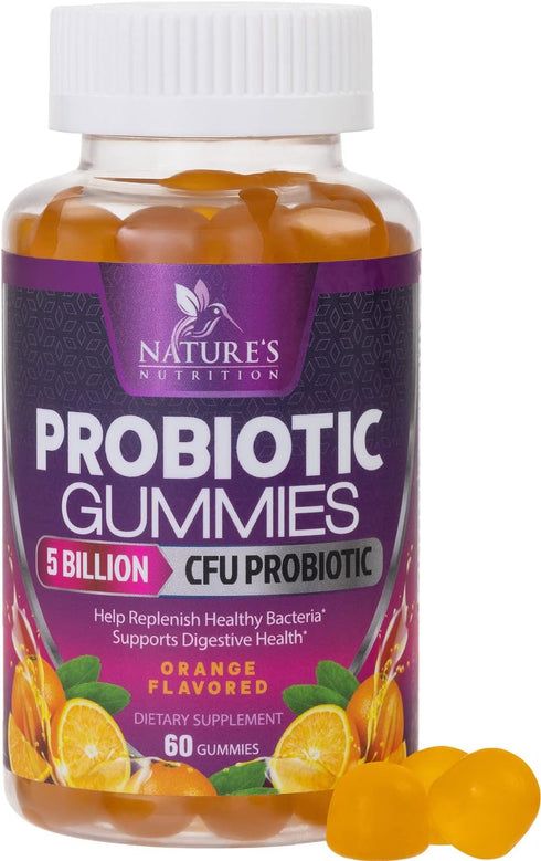 Probiotic Gummies for Digestive Health, Daily Probiotics for Women & Men, 60 Gummies, Orange Flavor
