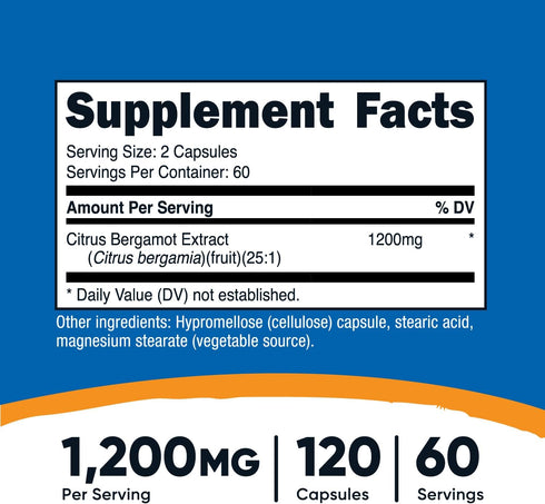 Nutricost Citrus Bergamot Capsules 1,200mg, 120 Capsules - 25:1 Bergamot Extract - 60 Servings, Gluten Free, Vegan & Non-GMO