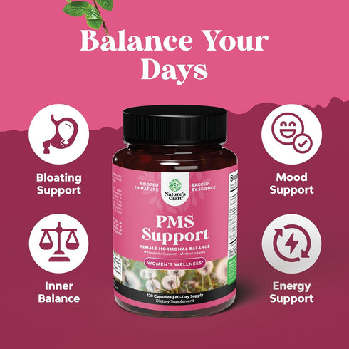 Advanced PMS Support Supplement for Women - Multibenefit Relief for Low Energy, Mood Support, Period Cramps - 120