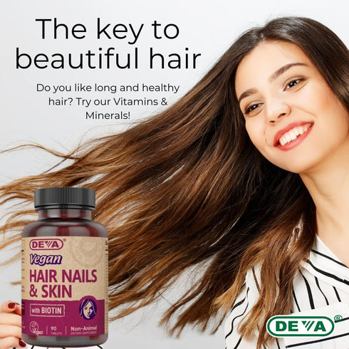 DEVA Vegan Vitamins Hair, Nails & Skin Supplement, 500 mcg Biotin, 90 Tablets (Pack of 2)