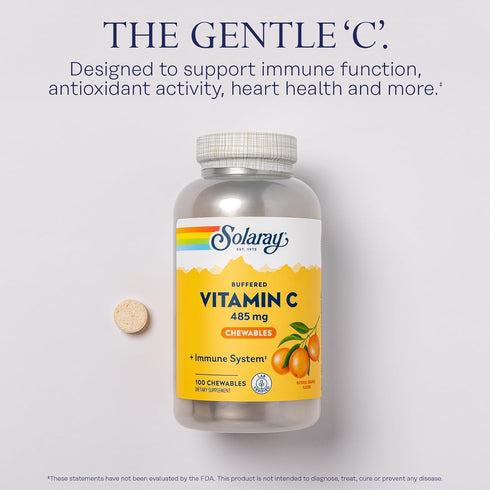 SOLARAY Chewable Vitamin C with Rose HIPS & Acerola Cherry - Buffered for Gentle Digestion - Immune Support - 100