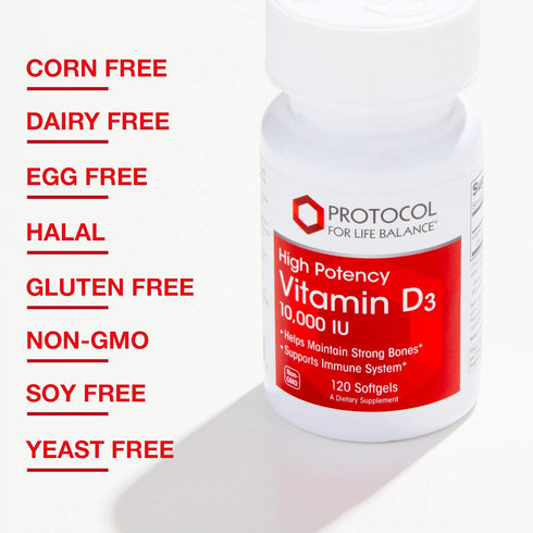 Protocol Vitamin D3 10,000 IU - Bone & Immune Support Dietary Supplement - Non-GMO, Halal, Keto-Friendly - 120 Softgels