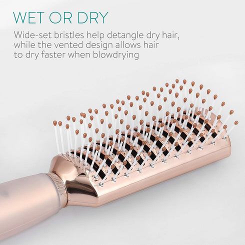 Navaris Vented Hairbrush - Rose Gold Gel Handle, Wide Set Bristles for Wet, Dry, Curly, Thick Hair