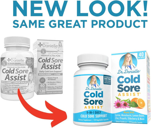 Best Cold Sore Supplement with Lysine and Lemon Balm - Dr. Danielle Cold Sore Assist - 120 Capsules