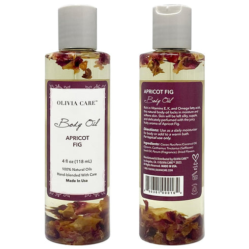 Olivia Care Body Oil Apricot Fig - Vegan Natural Moisturizing with Vitamin E, K & Omega Fatty Acids