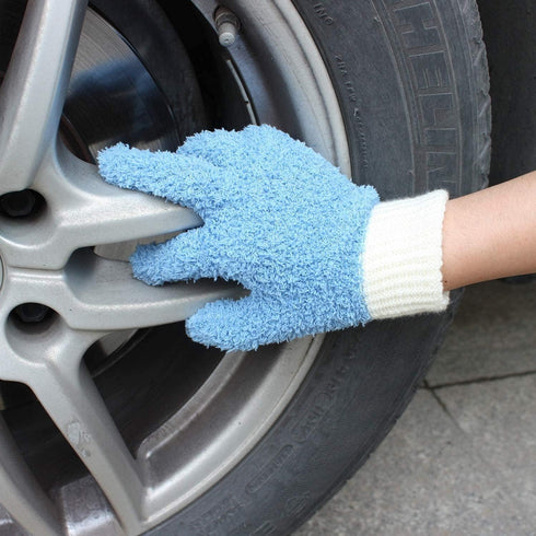 MIG4U Microfiber Dusting Gloves, House Cleaning Glove for Blinds, Windows, Furniture, Reusable Lint-Free Blue, 2 Pairs