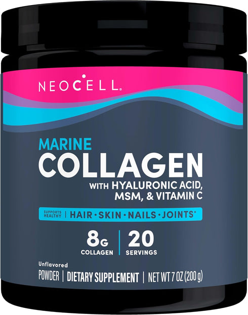 Neocell Marine Collagen with Hyaluronic Acid, MSM and Vitamin C, Keto Collagen Supplements for Skin Care, 7 oz