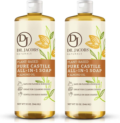 Dr. Jacobs Naturals Almond Castile All-In-One Cleaner and Soap, Plant-Based Formula for House Cleaning (32 Fl Oz, 2