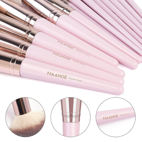 Makeup Brushes, 18 Pcs Professional Synthetic Brush Set with Case, Travel Makeup Brushes (Pink Gold)