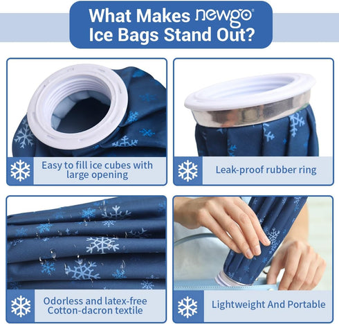 NEWGO Ice Pack Small Ice Bag for Injury, Reusable Fillable Bag for Pain Relief, 6 Inch