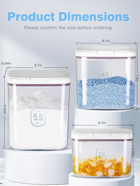Laundry Detergent Dispenser with One-Press Lid, Clear PET Container, 5.5L/12Lbs/200oz Capacity for Pods