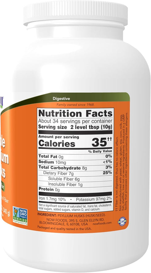 NOW Supplements, Whole Psyllium Husks, Granule, Non-GMO Project Verified, Soluble Fiber, 12-Ounce