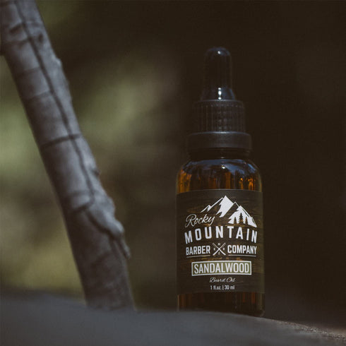 Rocky Mountain Barber Company Men’s Sandalwood Beard Oil with Grapeseed, Coconut, Argan Oils & Real Sandalwood