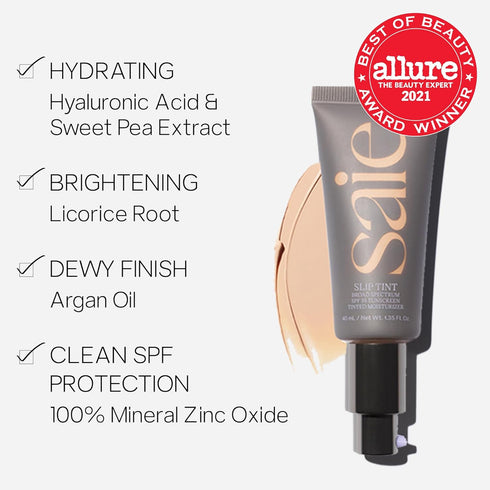Saie Slip Tint SPF 35 Tinted Moisturizer - Light Coverage + Broad Spectrum Zinc Oxide Sunscreen, Shade Five + Half