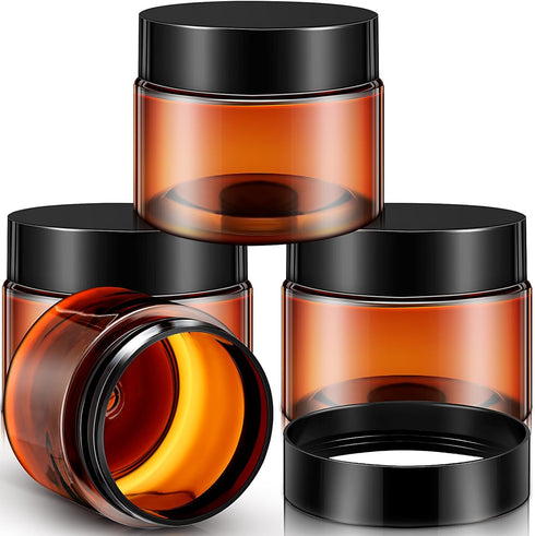 Patelai 4 Pieces Round Clear Plastic Jars with Lids, Leak Proof Containers for Travel Storage & Beauty Products (Amber,