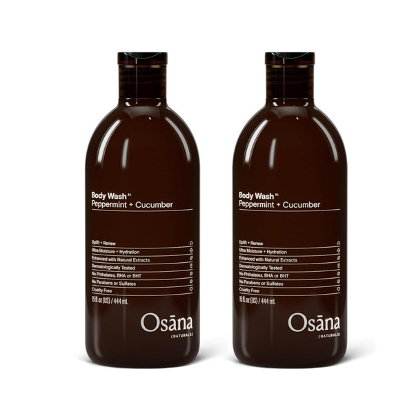 Osana Body Wash to Hydrate, Refresh, and Reinvigorate Skin, 15oz Dual Pack, Peppermint & Cucumber Scented
