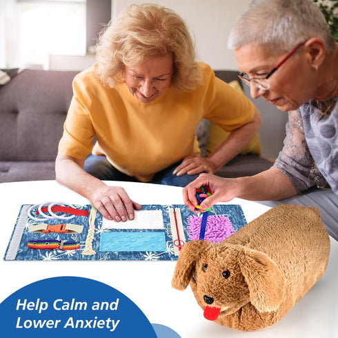 SOFWO Fidget Blanket and Muff Dog for Adults with Dementia, Alzheimers Dementia Activities Products for Elderly