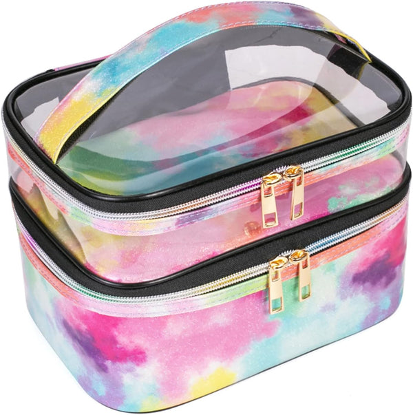 Cosmetic Bag Makeup Bag, Travel Cosmetic Bags for Women, Portable Waterproof Foldable Makeup Cases (Tie-Dye)
