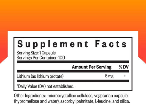 Seeking Health Lithium Orotate 5 mg Supplement, Vegetarian, 100 Capsules for Healthy Mood and Memory Support