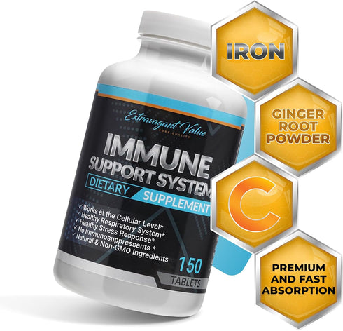 Iron Supplement 25mg for Women & Men with Vitamin C 1000mg, 150 Tablets, Immune & Blood Support, Non-GMO