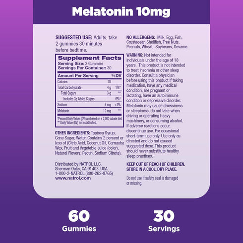 Natrol Melatonin 10mg Gummies 60 Strawberry-Flavored | Sleep Support for Adults