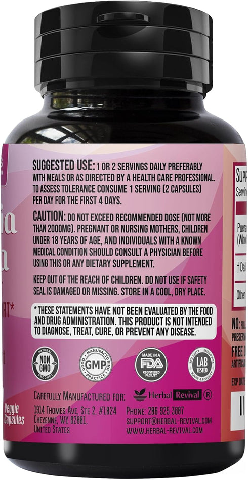 Sapir's Nutrition 2000mg Pueraria Mirifica Capsules Daily - Breast Enhancement Pills and Estrogen Supplement for Women