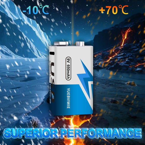 YUEBVIWIE 2 Pack 9V 650mAh 9V 1.5 1200 USB Li-ion Rechargeable Battery, High Capacity Rechargeable Battery, H Fast