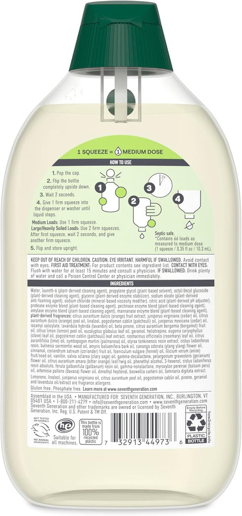 oz 2 Pack 132 23.1 Seventh Generation Laundry Detergent Ultra Concentrated Clean Scent Loads, Clear, Power Plus, Ounce