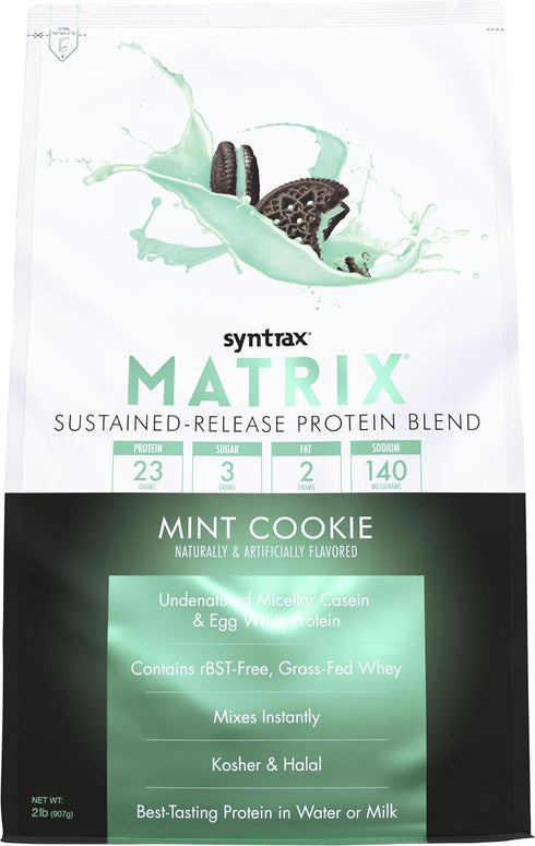 Syntrax Nutrition Matrix Protein Powder - Sustained-Release Protein Blend with Real Cookie Pieces, Mint Cookie, 2 lbs