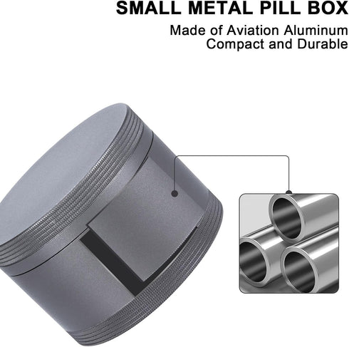 Metal Pill Box Pill Case - Waterproof Travel Medicine Organizer, Round Aluminum Alloy Storage for Daily Pills, Gray Big